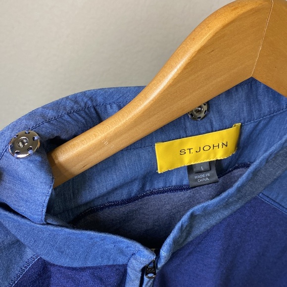 St. John Yellow Tag Denim Chambray Full Zip Front Short Sleeve Top L - Picture 12 of 12